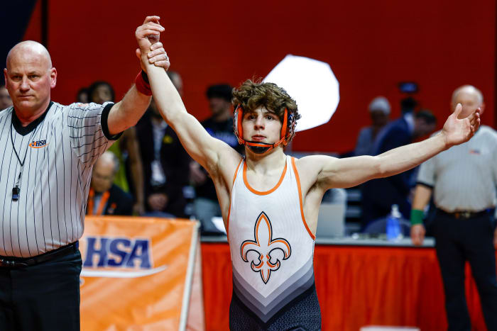 St. Charles East senior wrestler Ben Davino